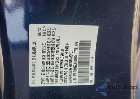 2018 Honda Odyssey Elite z USA, uszkodzony, nr VIN 5FNRL6H92JB101905